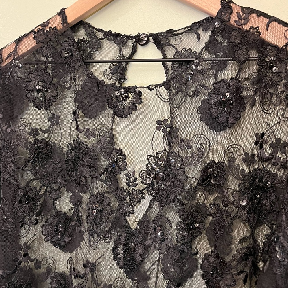 Custom Made Black Sequins Lace Blouse Size 16 - image 3